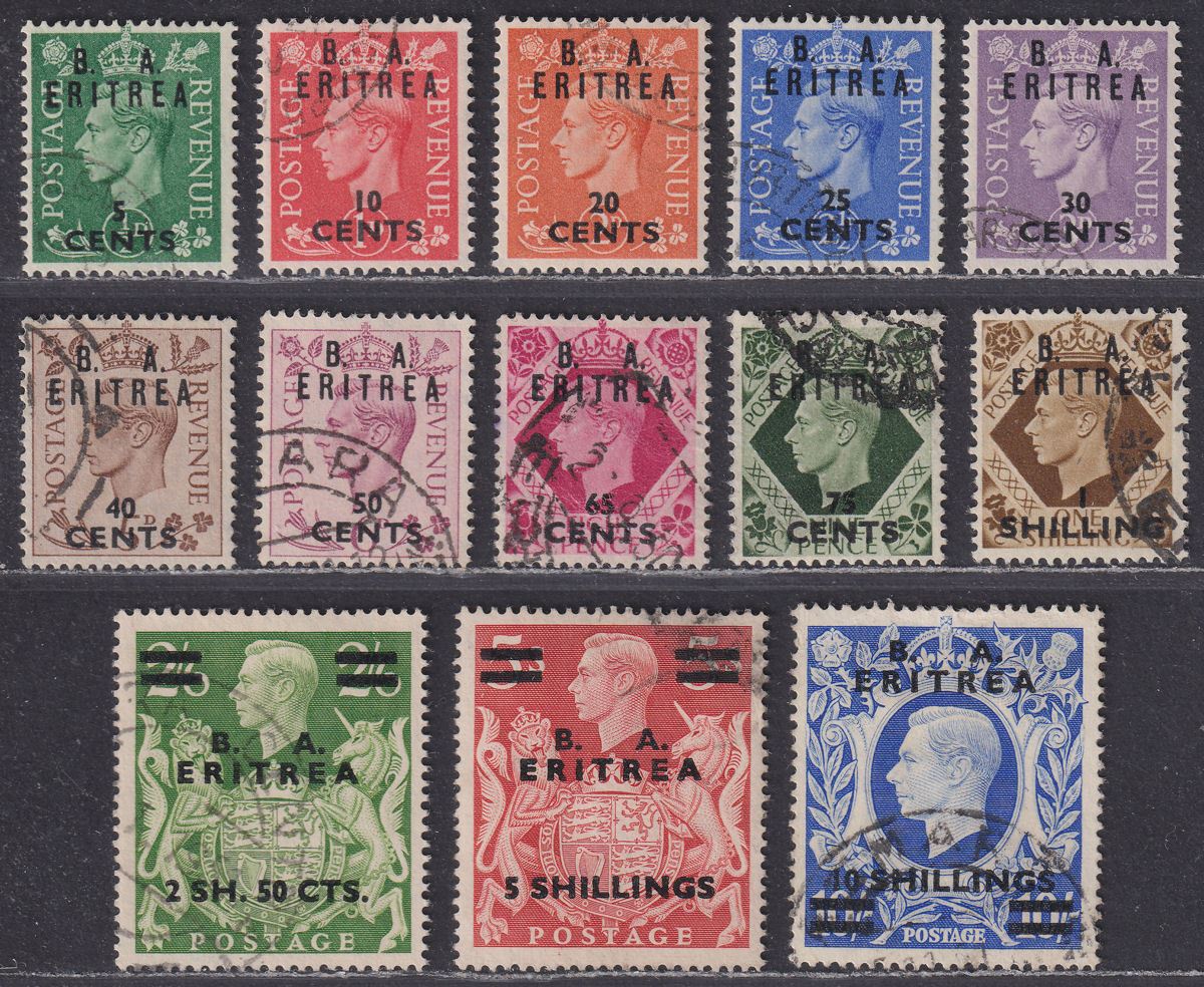 BOIC Eritrea 1950 KGVI BA Surcharge Set Used SG E13-E25 cat £100