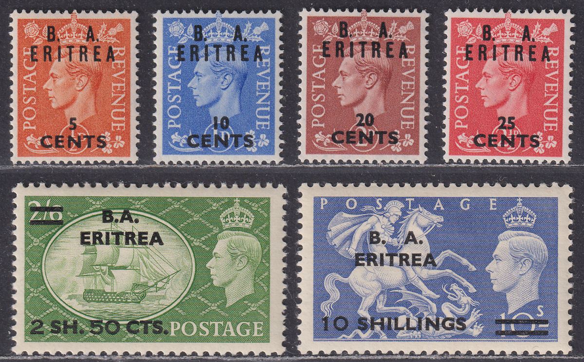 BOIC Eritrea 1951 KGVI BA Surcharge Set Mint SG E26-E32 cat £75