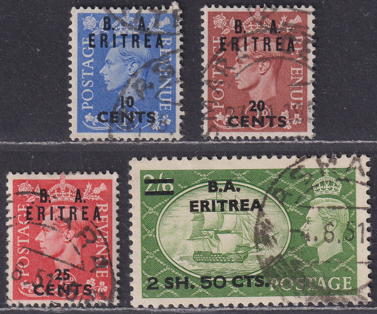 BOIC Eritrea 1951 KGVI BA Surcharge Part Set to 2sh.50 Used cat £42