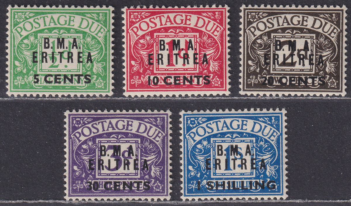BOIC Eritrea 1948 KGVI BMA Postage Due Surcharge Set UM Mint SG ED1-ED5 cat £65
