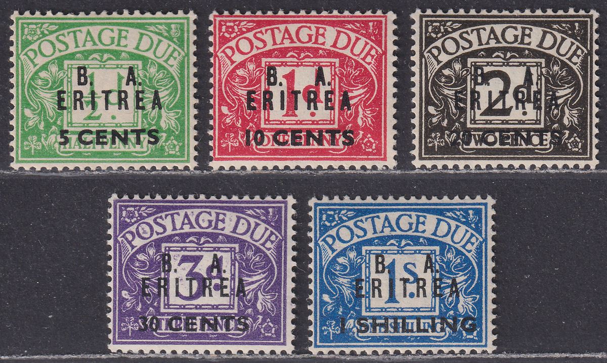 BOIC Eritrea 1950 KGVI BA Postage Due Surcharge Set Mint SG ED6-ED10 cat £80