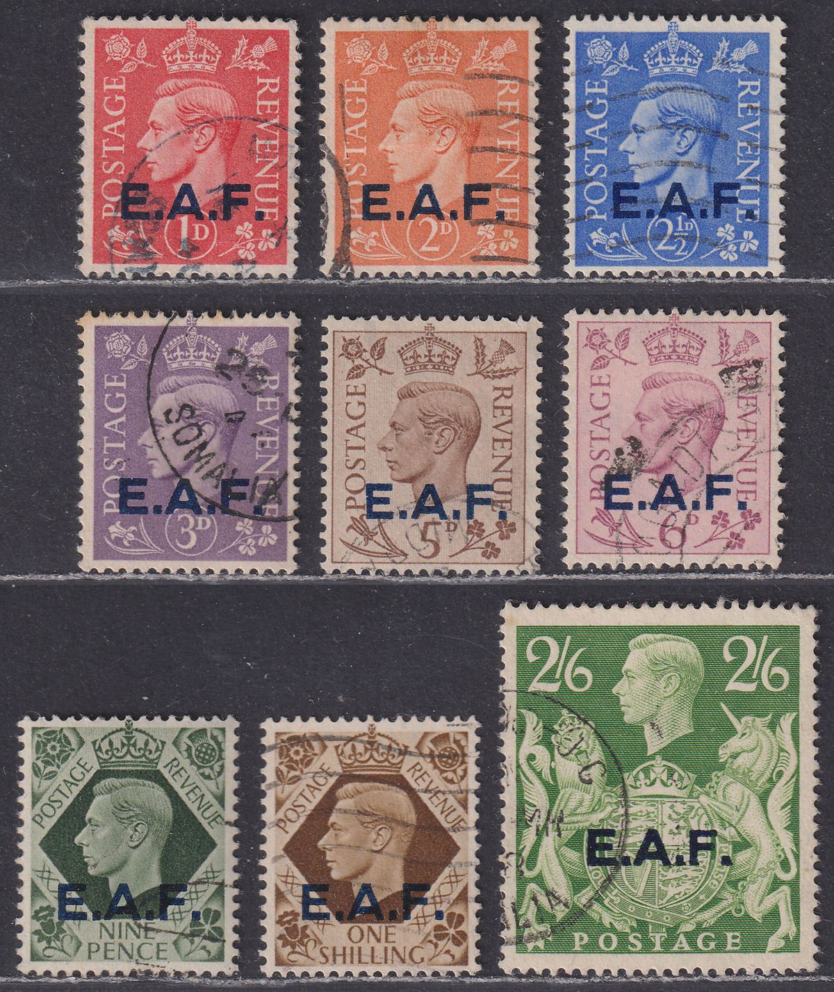 BOIC Somalia 1943 KGVI EAF Overprint Set Used* SG S1-S9 cat £30