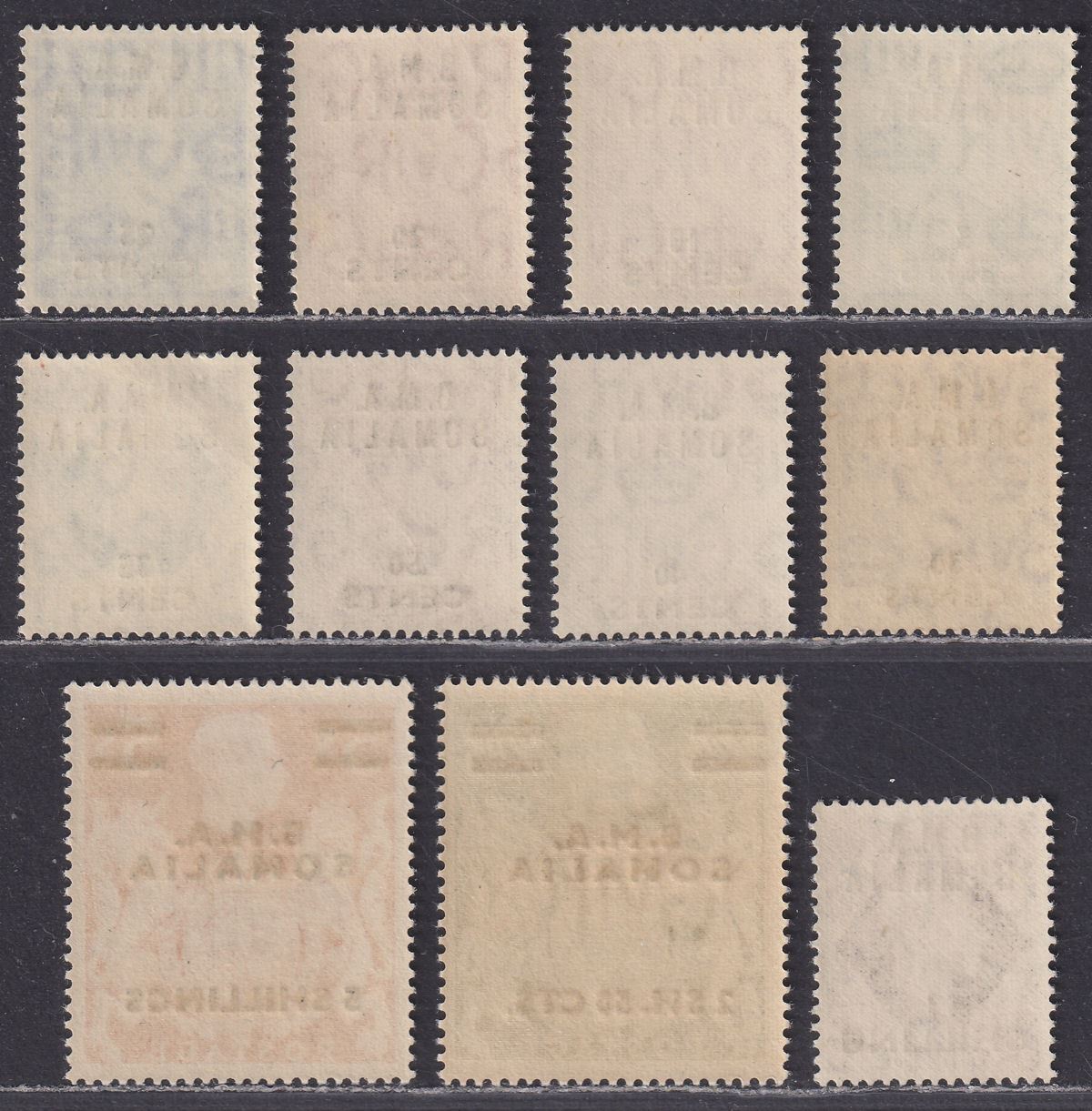 BOIC Somalia 1948 KGVI BMA Surcharge Set UM Mint SG S10-S20 cat £55