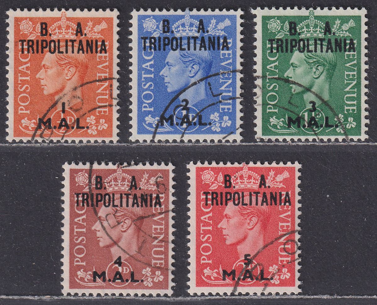 BOIC Tripolitania 1951 KGVI BA Surcharge Set to 5l Used SG T27-T31 cat £30