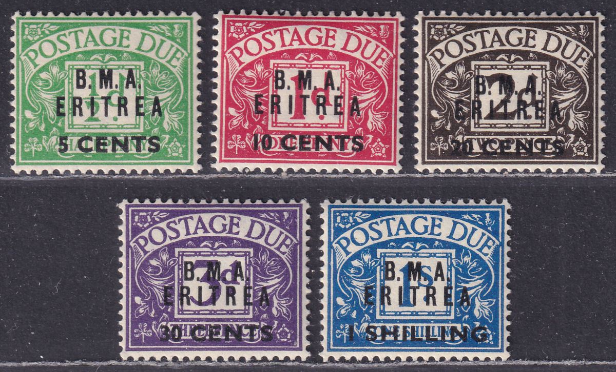 BOIC Eritrea 1948 KGVI BMA Postage Due Surcharge Set UM Mint SG ED1-ED5 cat £65