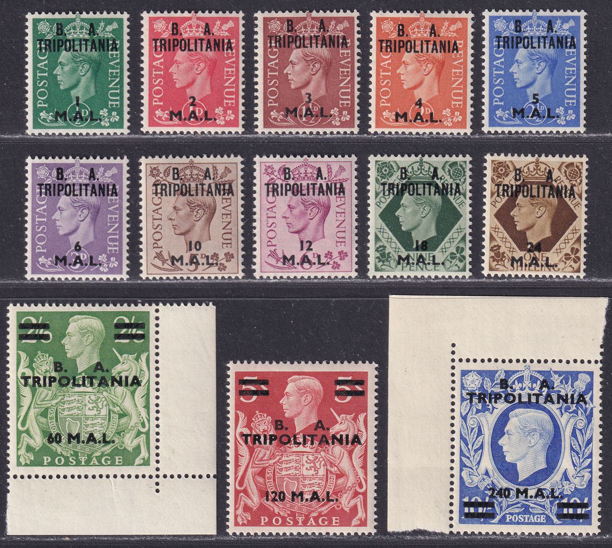 BOIC Tripolitania 1950 KGVI BA Surcharge Set Mint SG T14-T26 cat £140