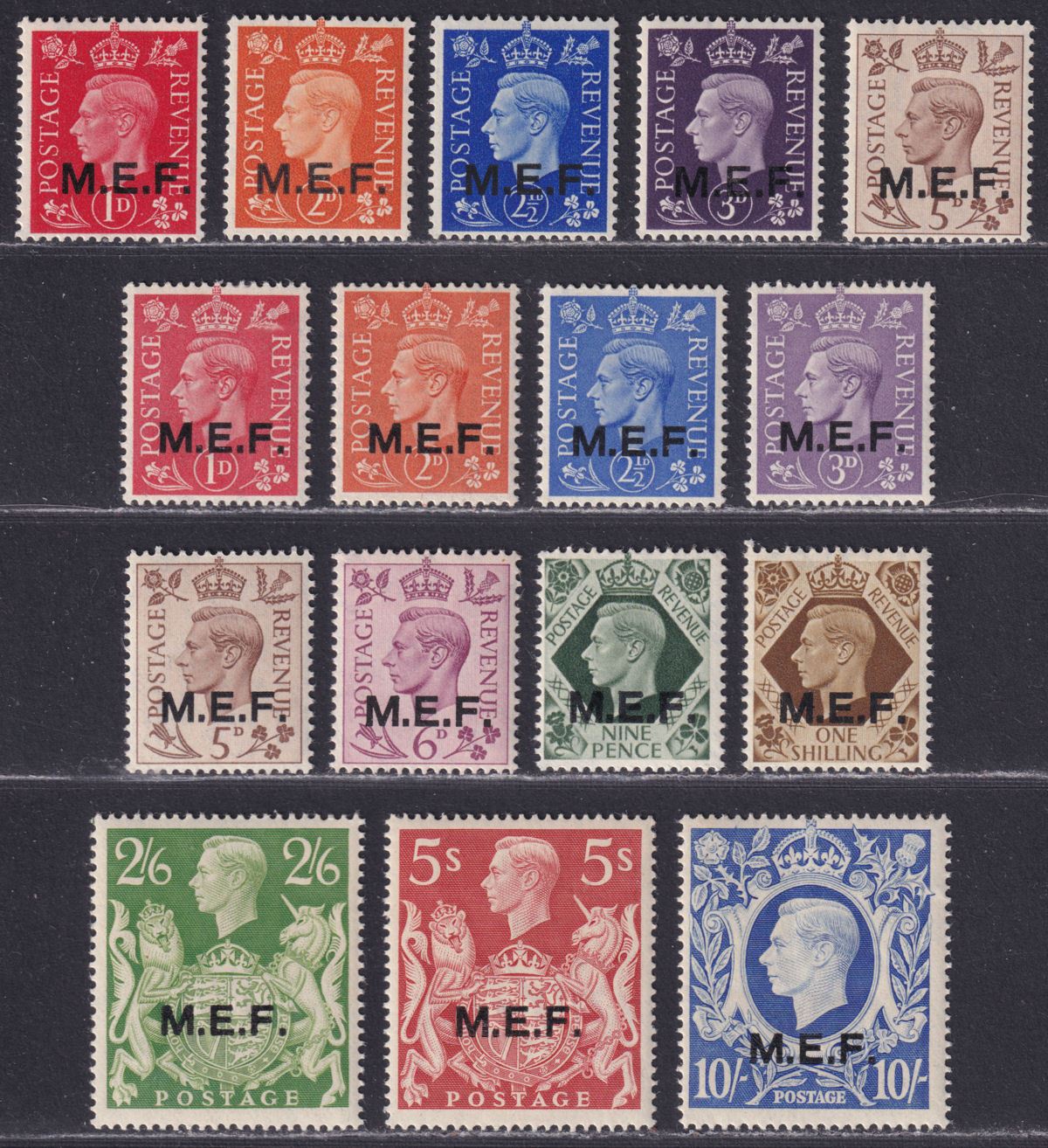 BOIC 1942-47 KGVI MEF Forces Overprint Sets Mint cat £100