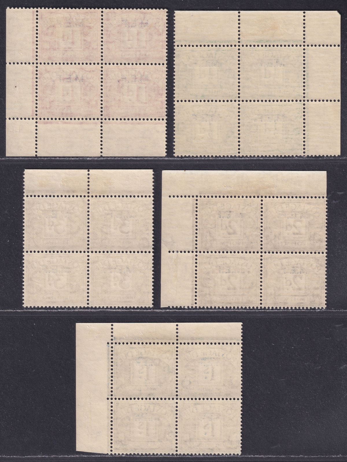 BOIC 1942 KGVI MEF Postage Due Overprint Block Set Mint SG MD1-MD5 cat £26