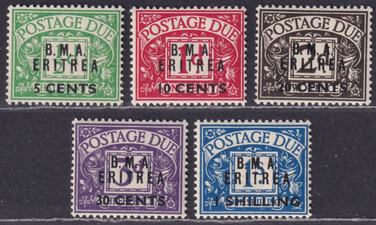 BOIC Eritrea 1948 KGVI BMA Postage Due Surcharge Set UM Mint SG ED1-ED5 cat £65