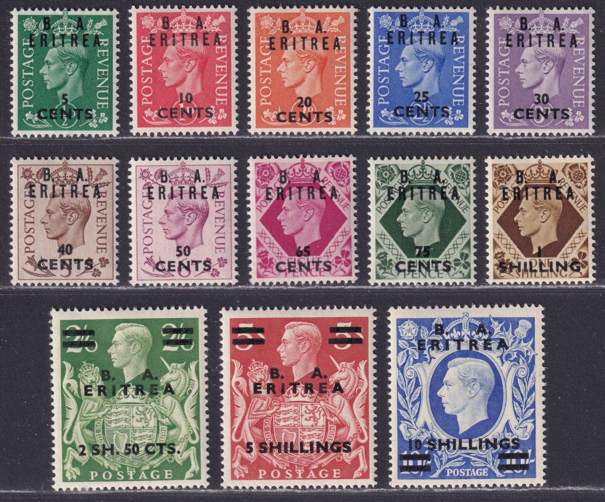 BOIC Eritrea 1950 KGVI BA Surcharge Set UM Mint SG E13-E25 cat £100 MNH