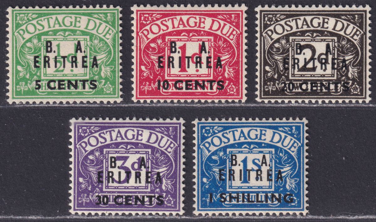BOIC Eritrea 1950 KGVI BA Postage Due Surcharge Set UM Mint SG ED6-ED10 cat £80