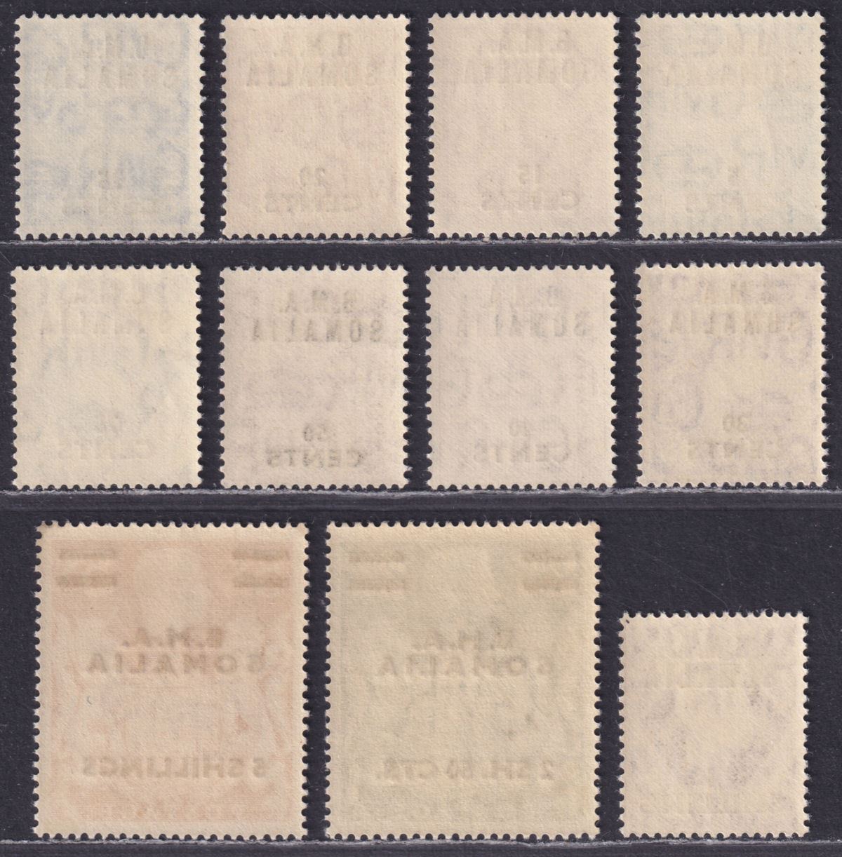 BOIC Somalia 1948 KGVI BMA Surcharge Set UM Mint SG S10-S20 cat £55