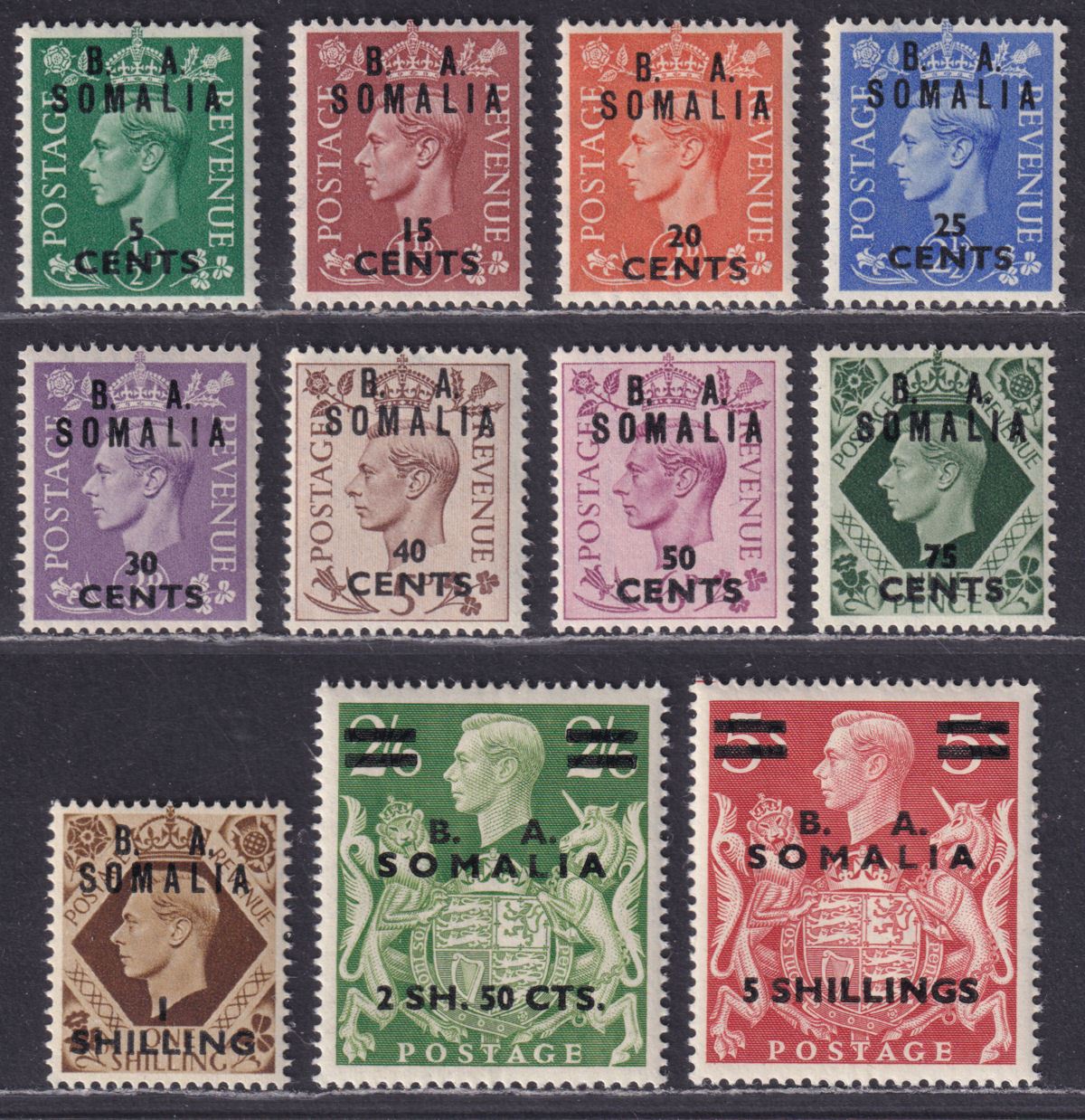 BOIC Somalia 1950 KGVI BA Surcharge Set UM Mint SG S21-31 cat £38 MNH