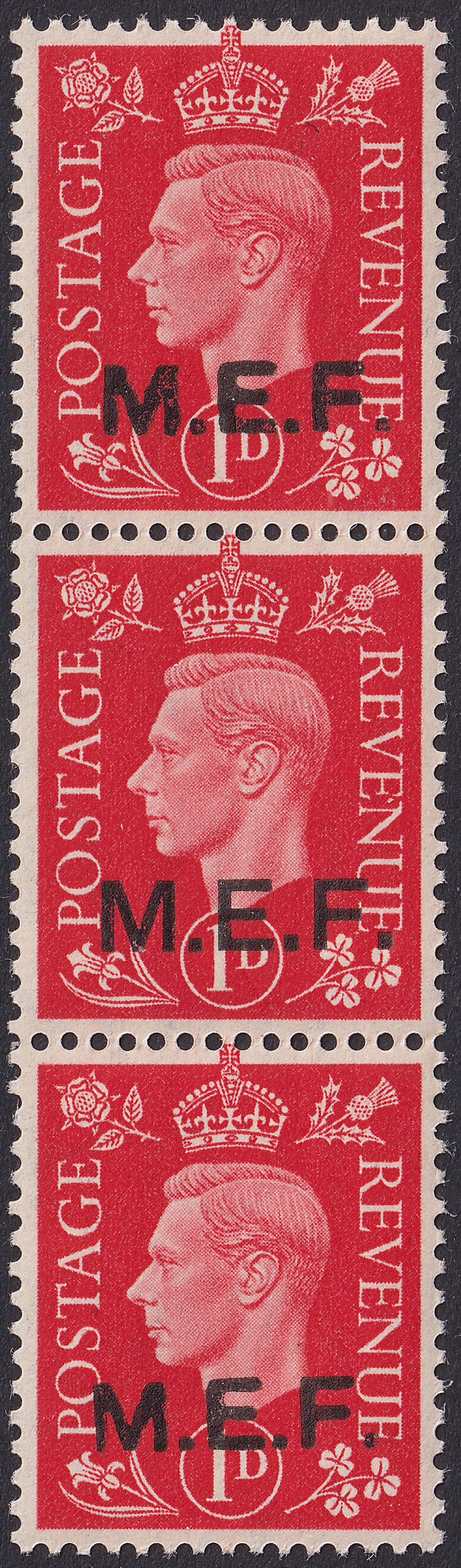 BOIC 1942 KGVI MEF Forces Overprint M2 M2a Se-Tenant 1d Strip Mint SG M6b c£180+