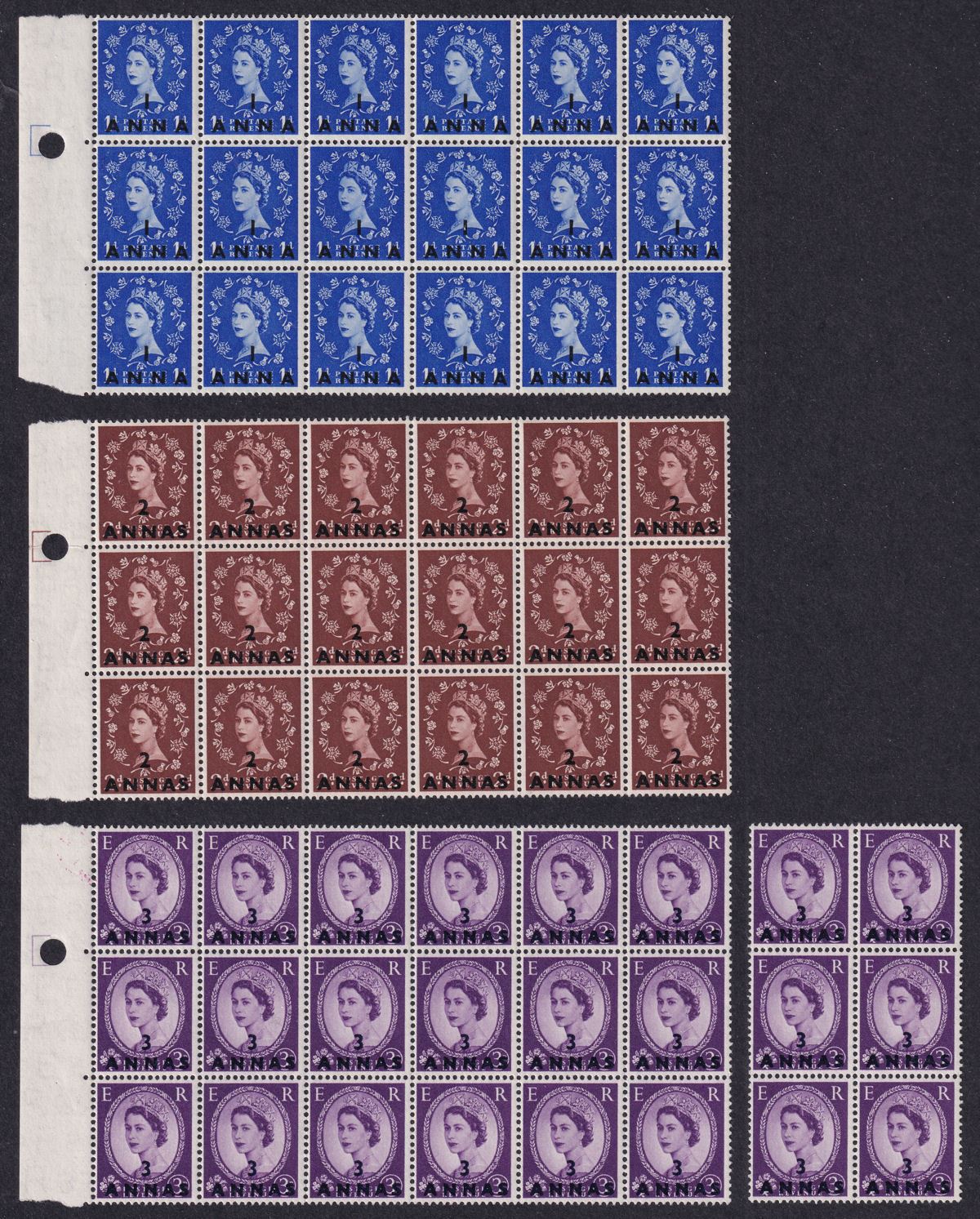 BPA in Eastern Arabia 1956-57 QEII Surcharge Part Block Set to 1r Mint