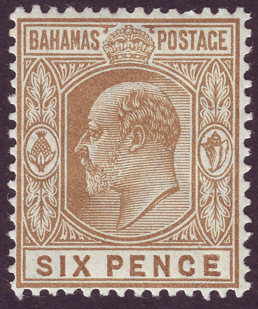 Bahamas 1911 KEVII 6d Bistre-Brown wmk Multi Crown CA Mint SG74