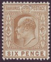 Click for more photos and details Bahamas 1911 KEVII 6d Bistre-Brown wmk Multi Crown CA Mint SG74