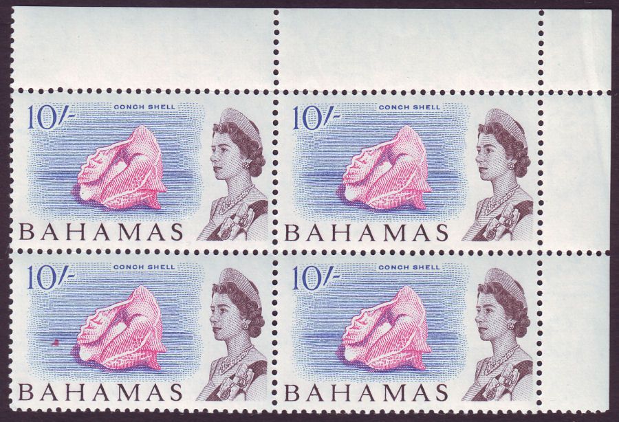 Bahamas 1965 10sh Conch Shell UM Mint four block SG260