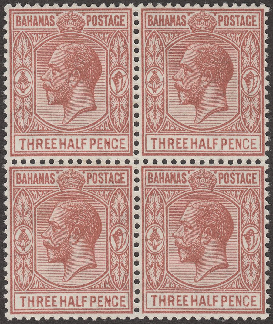 Bahamas 1934 KGV 1½d Brown-Red Block of Four Mint SG117