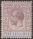 Click for more photos and details Bahamas 1912 KGV 5sh Dull Purple and Blue wmk Crown Mint SG88
