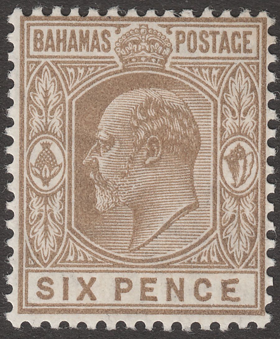 Bahamas 1911 KEVII 6d Bistre-Brown wmk Multi CA Variety Deformed E Mint SG74a