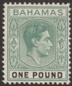 Click for more photos and details Bahamas 1938 KGVI £1 Deep Grey-Green and Black Mint SG157