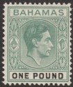 Bahamas 1938 KGVI £1 Deep Grey-Green and Black Mint SG157