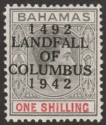 Bahamas 1942 KGVI Columbus 1sh Brownish Grey and Scarlet Mint SG171