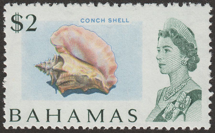 Bahamas 1971 QEII $2 Conch Shell Whiter Paper Mint SG308a