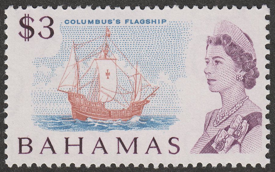 Bahamas 1971 QEII $3 Columbus Ship White Paper Mint SG309a