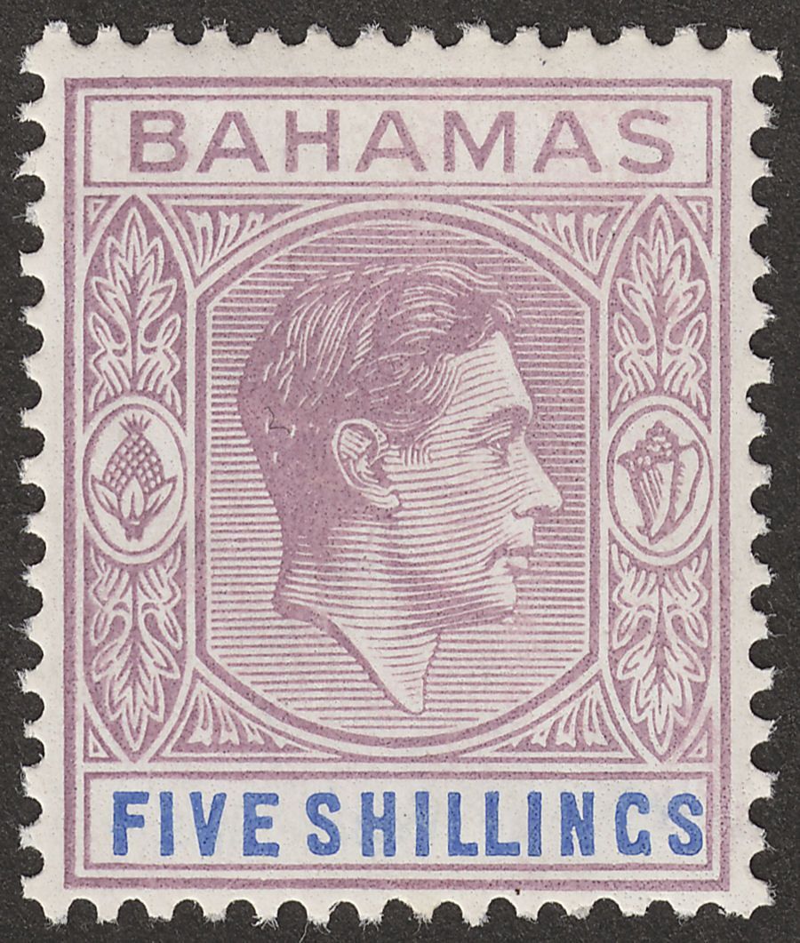 Bahamas 1938 KGVI 5sh Lilac and Blue Mint SG156