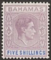 Click for more photos and details Bahamas 1938 KGVI 5sh Lilac and Blue Mint SG156