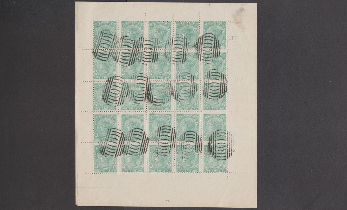 Bahamas 1863-80 QV Spiro 1d 6d 1sh "Used" Forgeries - Complete Sheets of 25