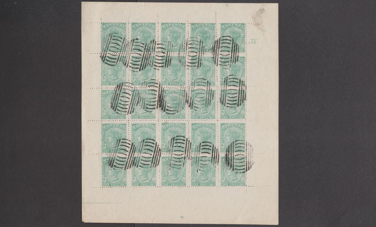 Bahamas 1863-80 QV Spiro 1d 6d 1sh "Used" Forgeries - Complete Sheets of 25