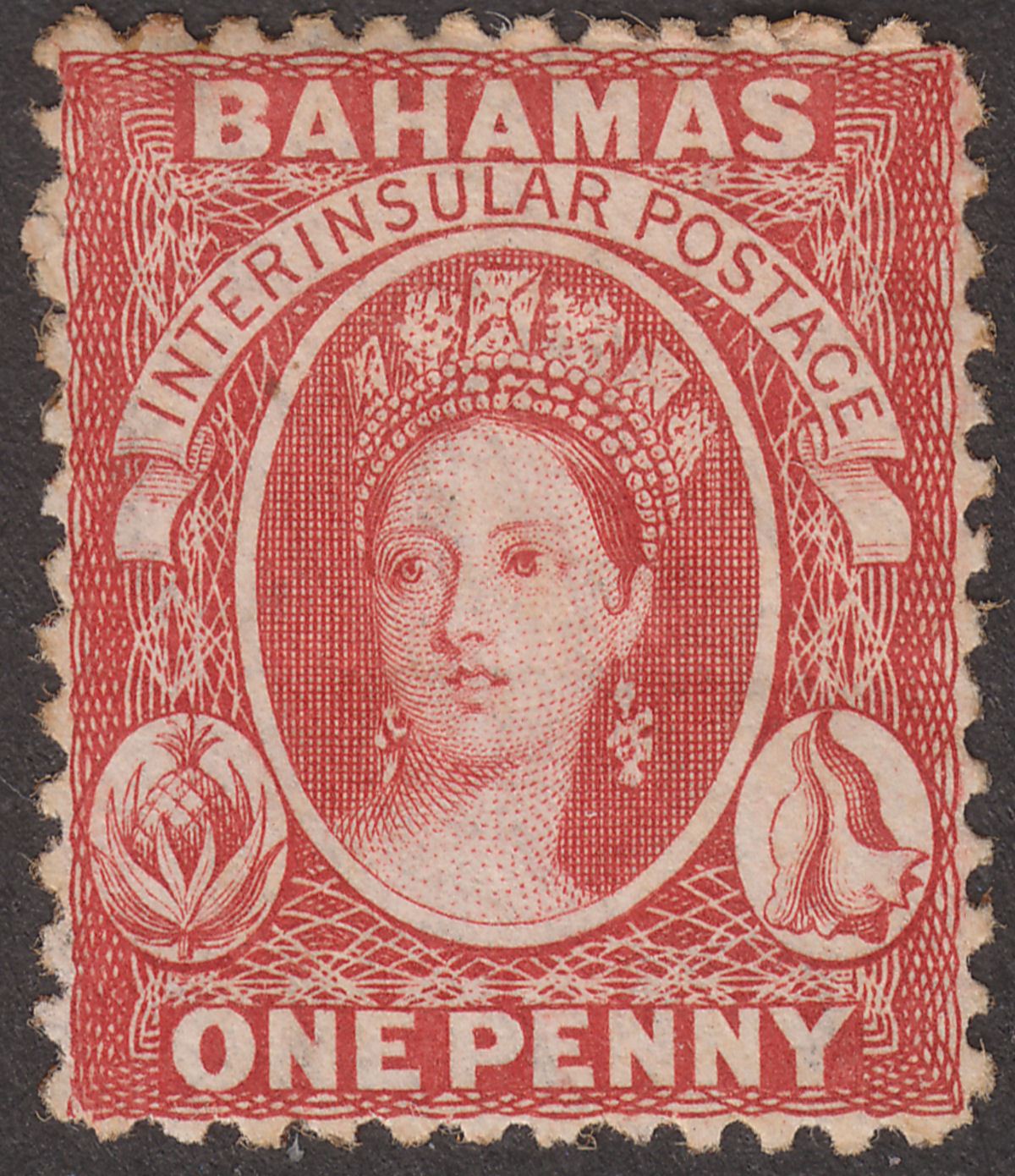 Bahamas 1863 QV Chalon 1d Red perf 12½ Mint SG24 cat £80