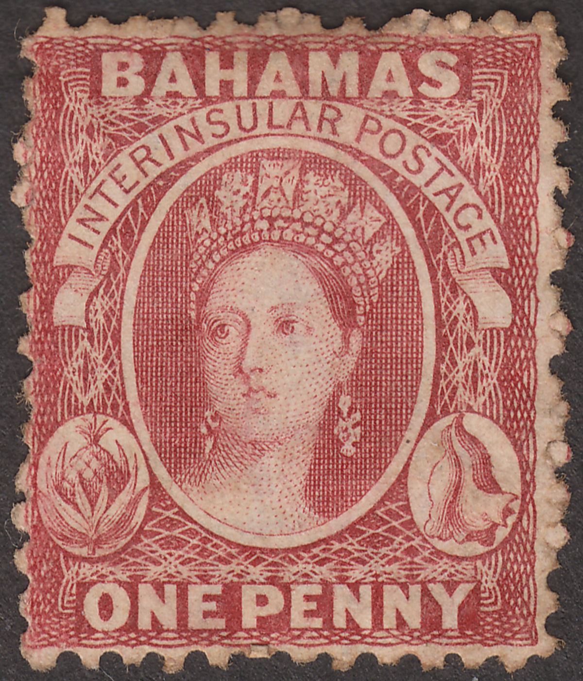 Bahamas 1863 QV Chalon 1d Carmine-Lake perf 12½ Unused SG21 cat £120 as mint