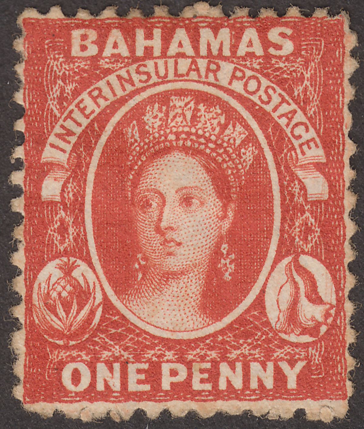 Bahamas 1875 QV Chalon 1d Vermilion perf 12½ Unused SG25 cat £80 as mint