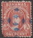 Bahamas 1863 QV Chalon 1d Red p12½ Fiscally? Used SG24 odd blue cancel