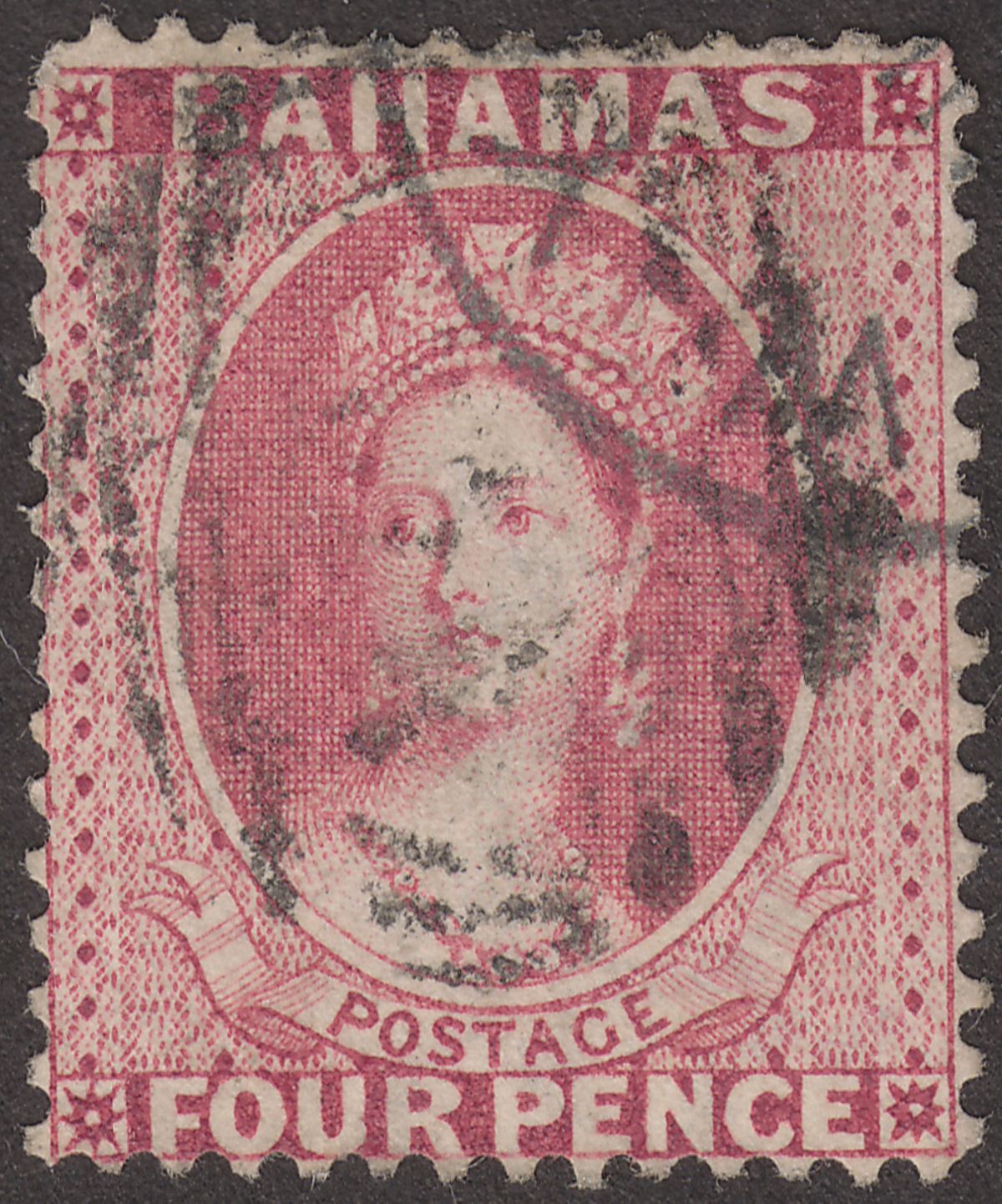 Bahamas 1876 QV Chalon 4d Bright Rose perf 14 Used SG35 cat £40