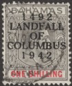 Bahamas 1942 KGVI Columbus 1sh Brownish Grey and Scarlet Used SG171