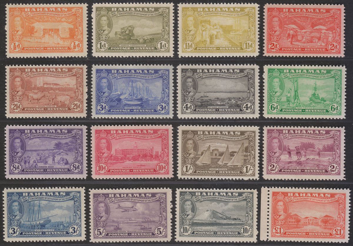 Bahamas 1948 KGVI Tercentenary Set Mint SG178-193 cat £85 toned gum