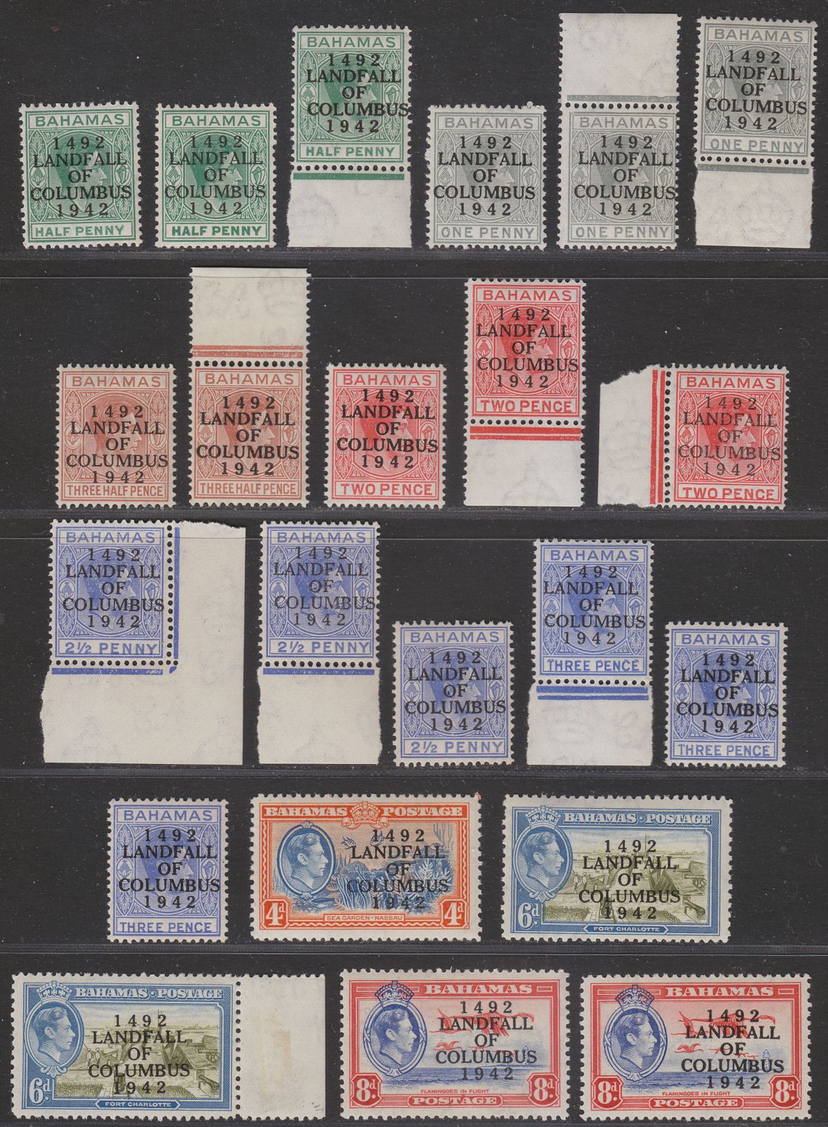 Bahamas 1942 KGVI Columbus Overprint Set to 8d Mint SG162-170