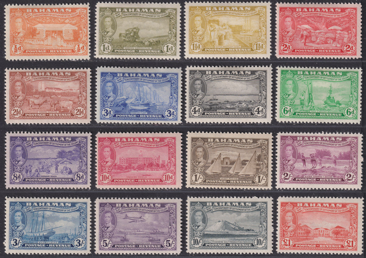 Bahamas 1948 KGVI Tercentenary Set Mint SG178-193 cat £85 faults