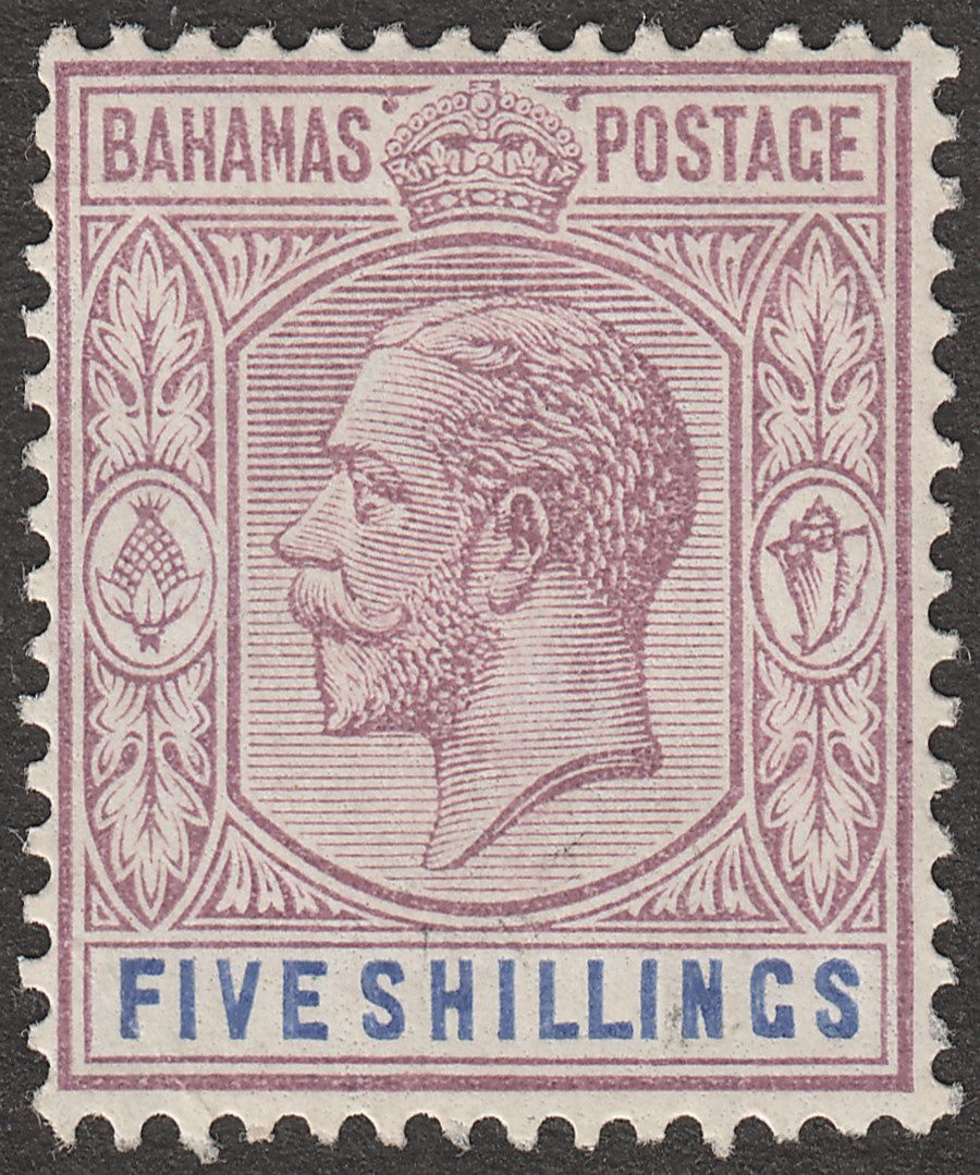 Bahamas 1924 KGV 5sh Dull Purple and Blue Mint SG124