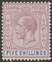 Click for more photos and details Bahamas 1924 KGV 5sh Dull Purple and Blue Mint SG124