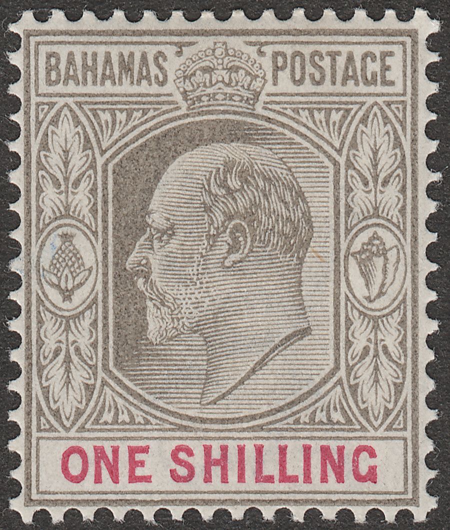 Bahamas 1907 KEVII 1sh Brownish Grey and Carmine Mint SG68