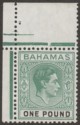 Bahamas 1938 KGVI £1 Deep Grey-Green and Black Mint SG157