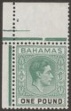 Click for more photos and details Bahamas 1938 KGVI £1 Deep Grey-Green and Black Mint SG157