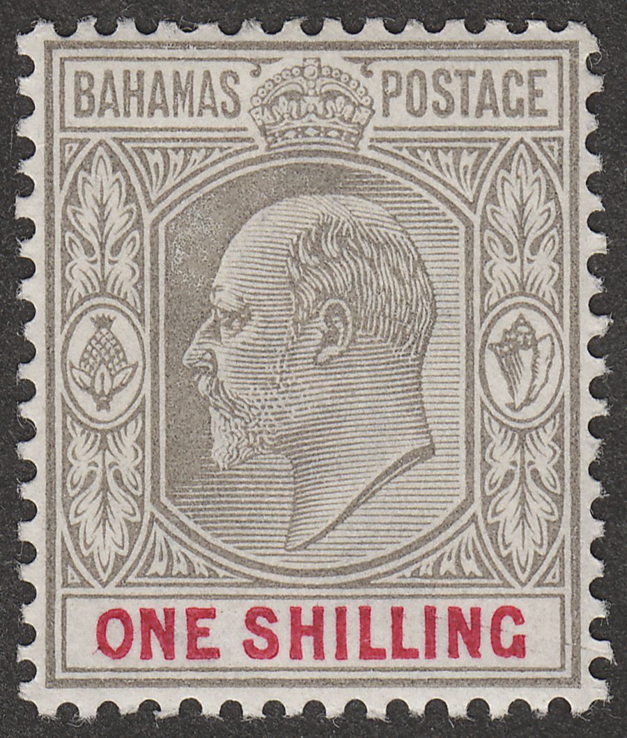 Bahamas 1907 KEVII 1sh Brownish Grey and Carmine Mint SG68