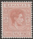 Bahamas 1948 KGVI 1½d Pale Red-Brown Mint SG151a